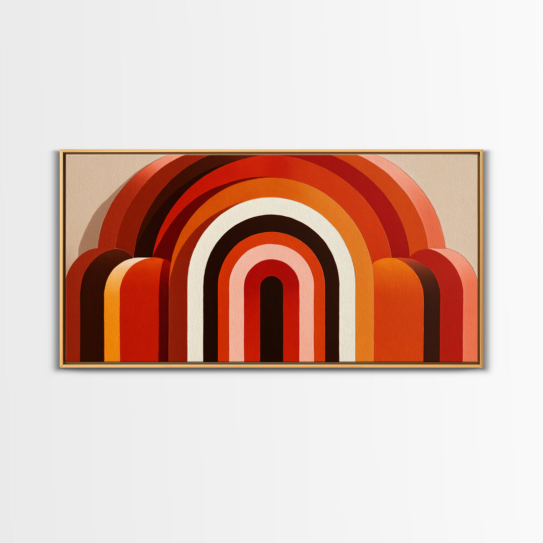 Warm Rainbow Arch Abstract In Rust Orange And Cream Canvas Print, Midcentury Modern Wall Art, Boho Retro Geometric Decor