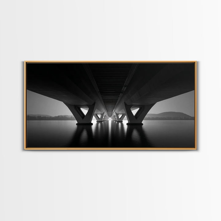 Moody Bridge Underpass Wall Art, Black And White Architectural Photography Print, Geometric Lines, Masculine Office Decor