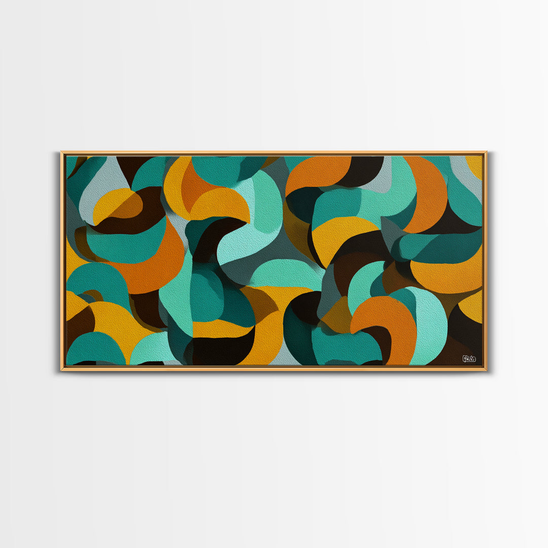 Teal Mustard Orange Organic Shape Abstract Wall Art, Midcentury Modern Geometric Print, Retro MCM Decor For Living Room Spaces