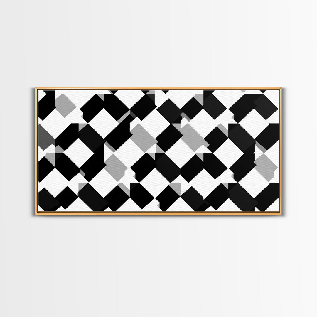 Black White Gray Geometric Diamond Pattern Wall Art, Mid Century Modern Abstract Print, Minimalist MCM Wall Decor For Office