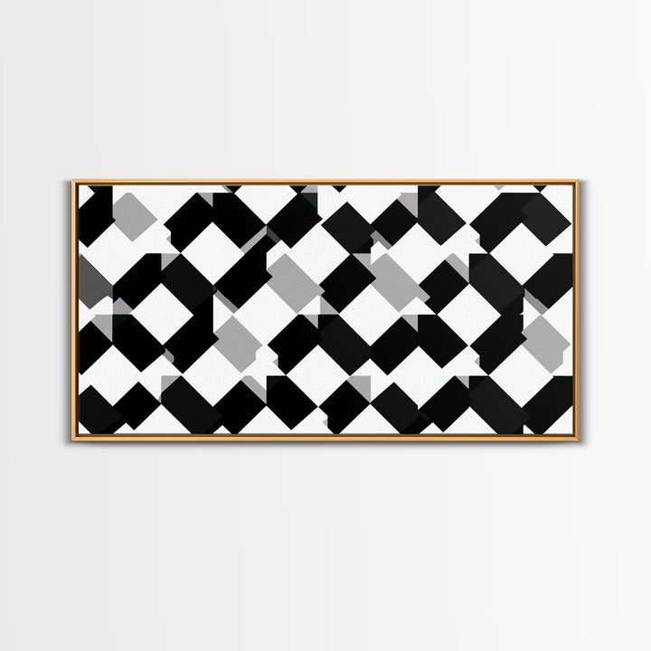 Black White Gray Geometric Diamond Pattern Wall Art, Mid Century Modern Abstract Print, Minimalist MCM Wall Decor For Office