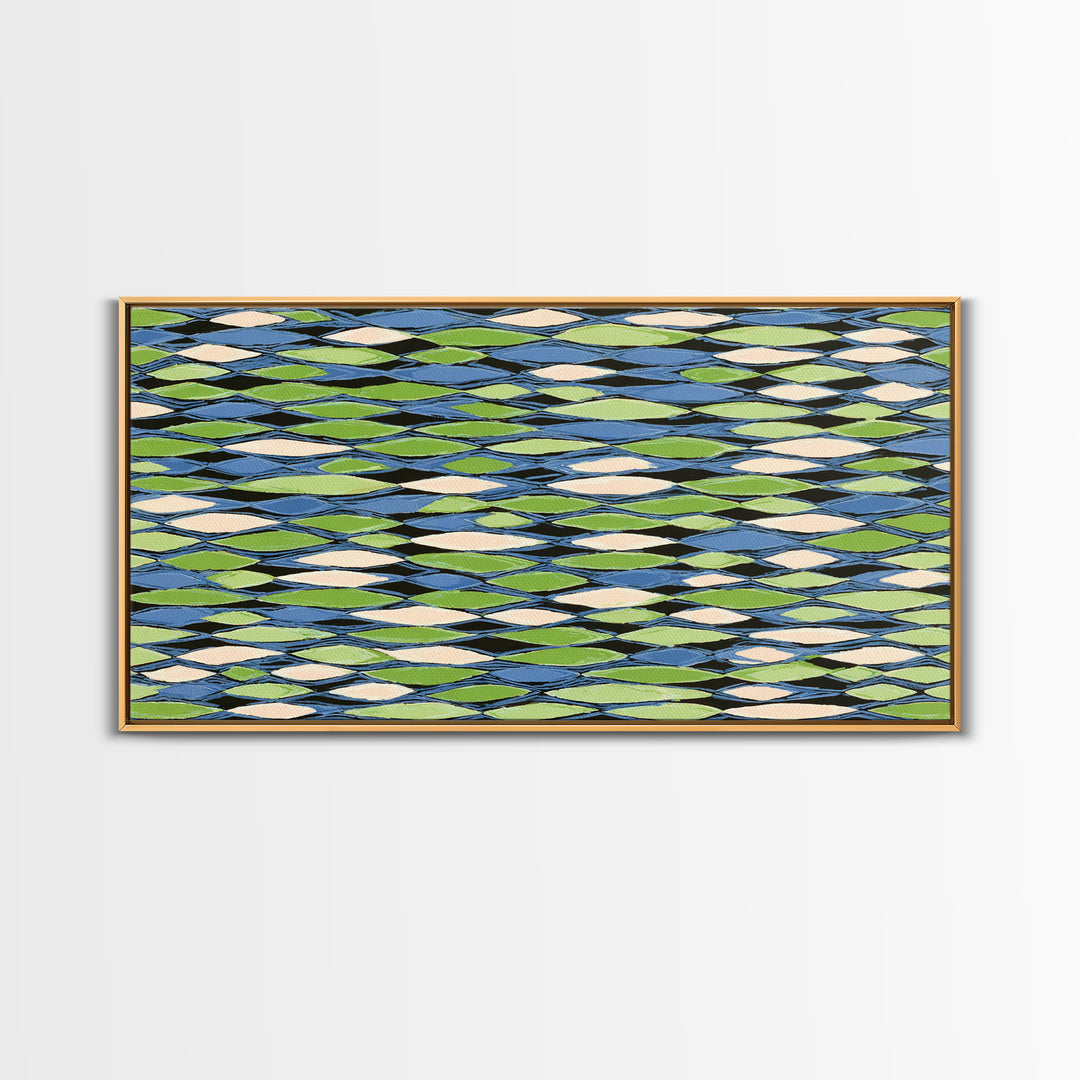 Blue Green Cream Diamond Lattice Wall Art, Scandinavian Modern Geometric Print, Mid Century Decor For Living Room Office