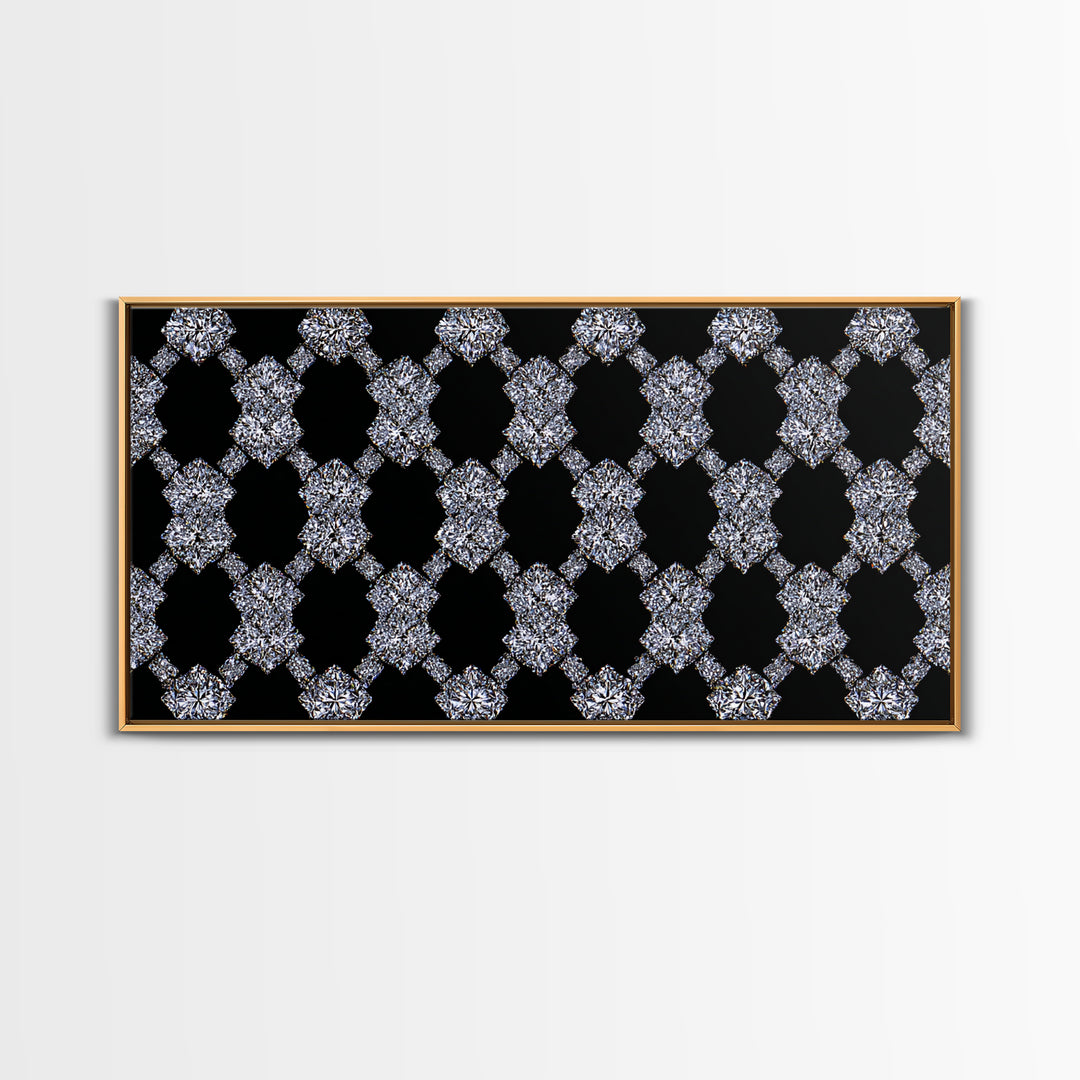 Silver Black Sparkle Diamond Lattice Wall Art, Glam Geometric Abstract Print, Modern Wall Decor For Bedroom Office Gallery