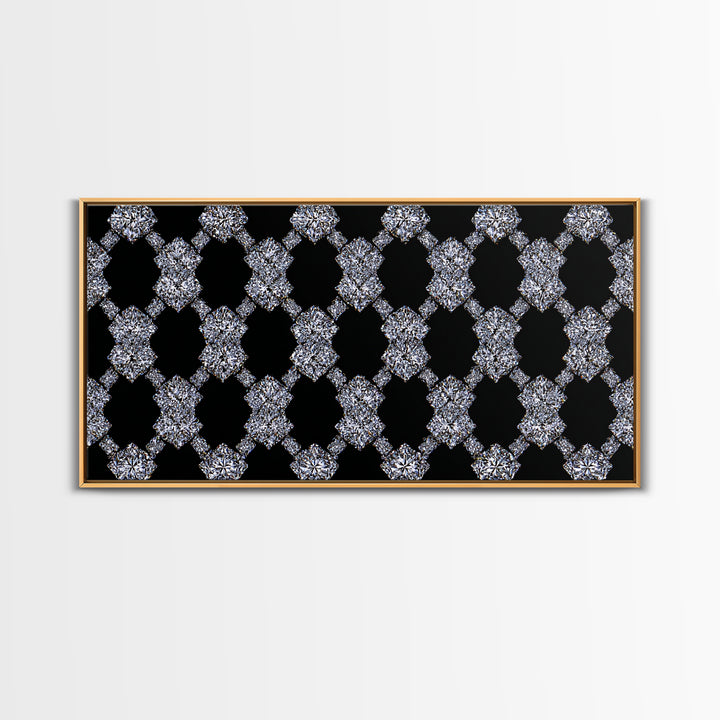 Silver Black Sparkle Diamond Lattice Wall Art, Glam Geometric Abstract Print, Modern Wall Decor For Bedroom Office Gallery