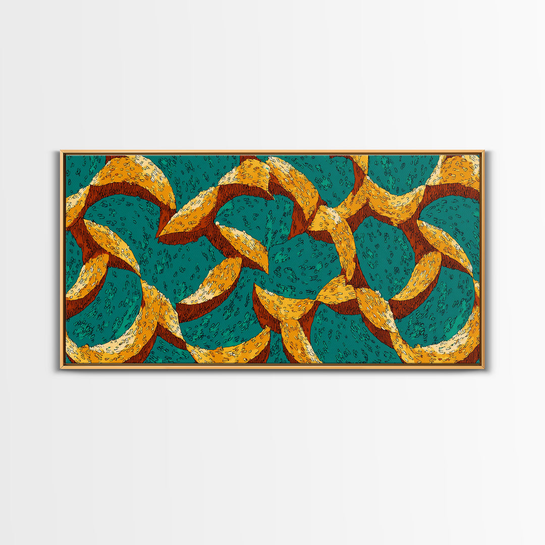 Teal And Mustard Boomerang Atomic Pattern Wall Art, Midcentury Modern Retro Print, Funky Geometric Decor For Home Office