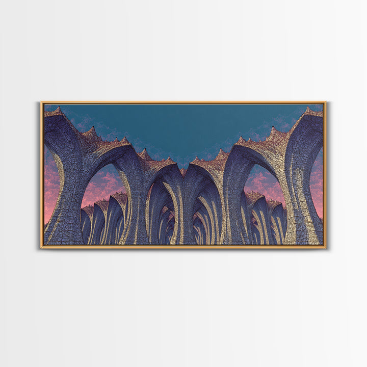 Gothic Blue Arches At Dusk Wall Art, Architectural Art Print, Midcentury Modern Decor, Abstract Wall Decor, Large Canvas