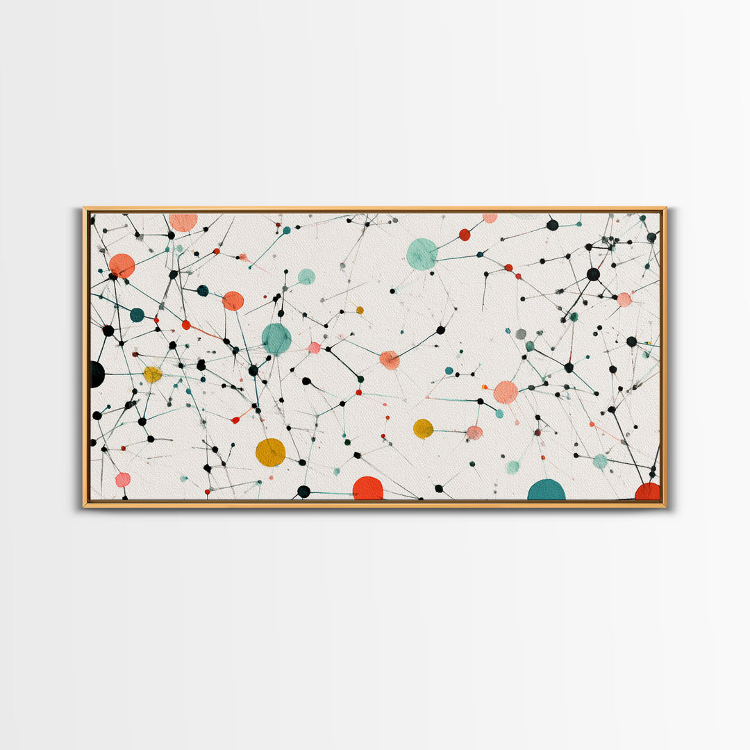 Teal Orange Molecular Network Abstract Wall Art, Midcentury Modern Art Print, Geometric Office Decor, Minimalist Home Decor