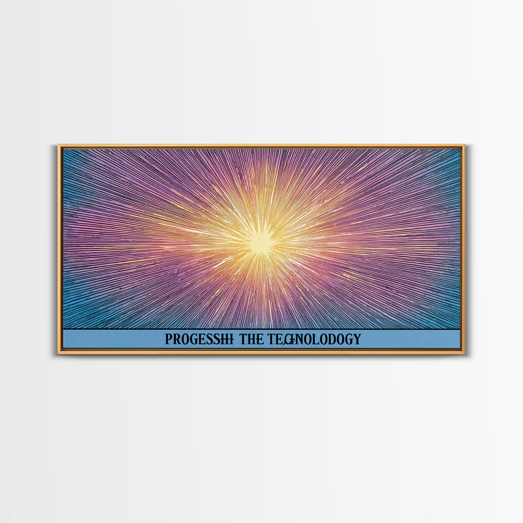Radiant Progress Technology Starburst Canvas Print, Op Art Poster, Midcentury Modern Wall Art, Retro Sci Fi Office Decor