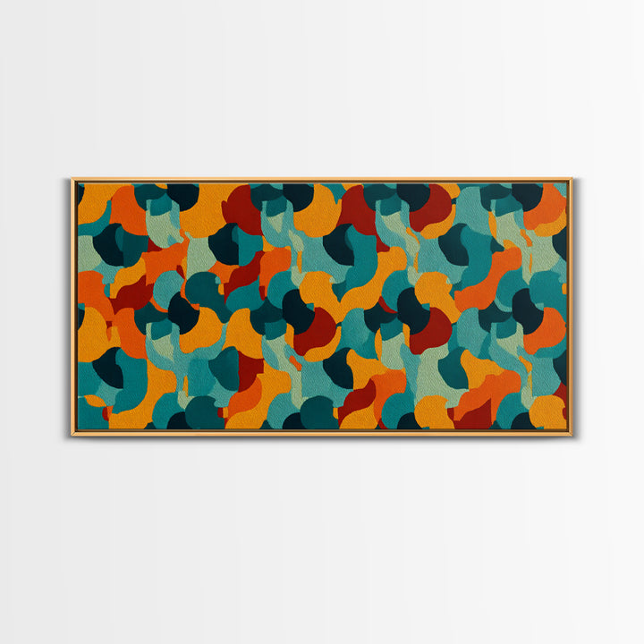 Teal Orange Gold Organic Abstract Wall Art, Midcentury Modern Canvas Print, Funky Retro Pattern Living Room Statement Decor