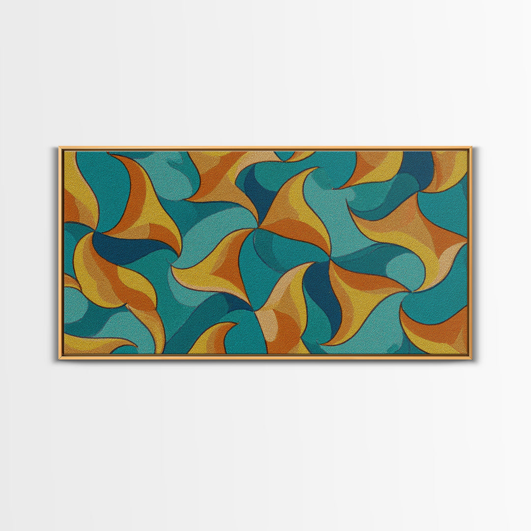 Turquoise Mustard Orange Boomerang Abstract Canvas Print, Midcentury Modern Wall Art, Retro Atomic Home Decor, MCM Living Room Statement Art