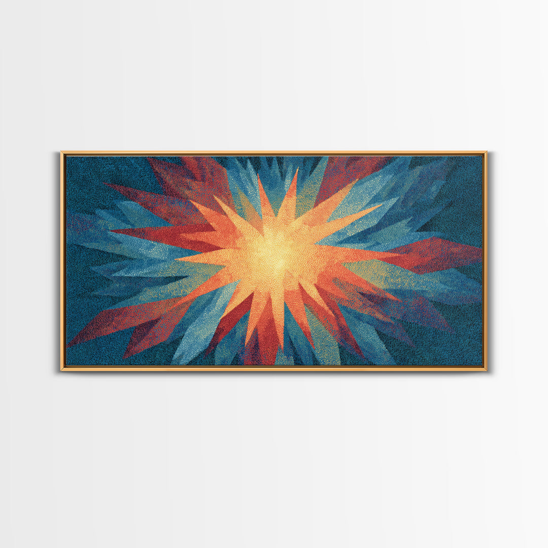 Red Blue Abstract Starburst Canvas Print, Bright Modern Wall Art, Space Abstract Art, Colorful Retro Home Office Decor Print