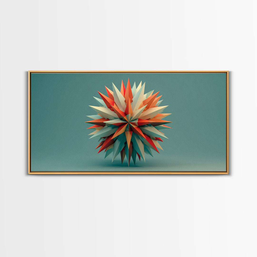 Floating Geometric Spiked Star Sculpture Canvas Print, Midcentury Modern Wall Art, Atomic Abstract Decor, Mcm Home Office