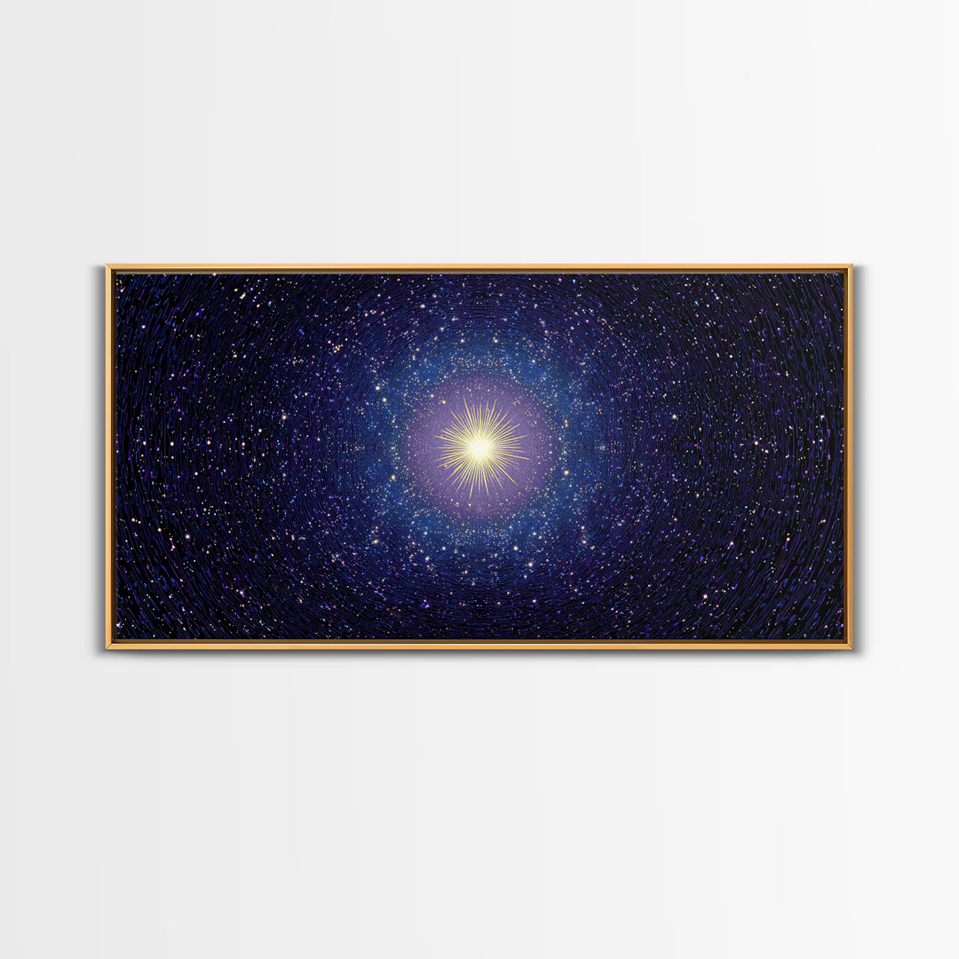 Blue Celestial Starburst Tunnel Canvas Print, Modern Abstract Art, Space Abstract Art, Cosmic Retro Art, Bedroom Wall Art