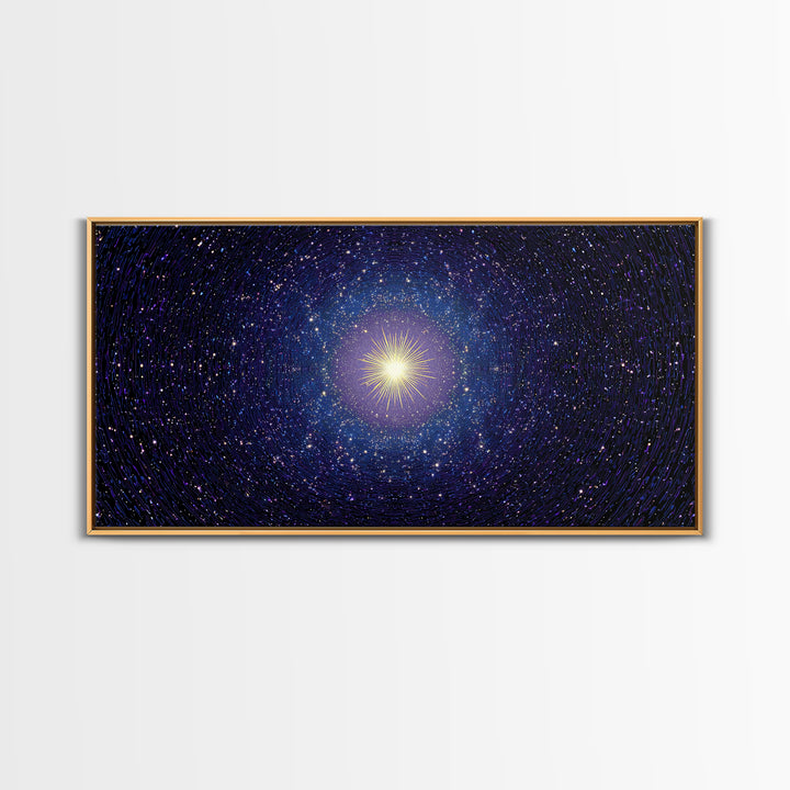 Blue Celestial Starburst Tunnel Canvas Print, Modern Abstract Art, Space Abstract Art, Cosmic Retro Art, Bedroom Wall Art
