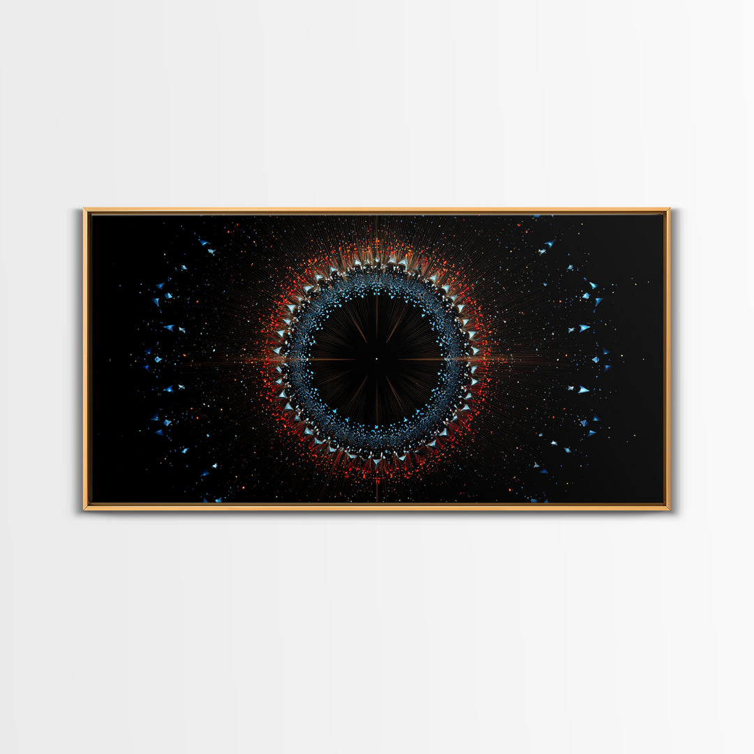 Dark Eclipse Particle Ring Framed Canvas Print, Modern Abstract Art, Space Abstract Art, Black Wall Art, Statement Wall Decor