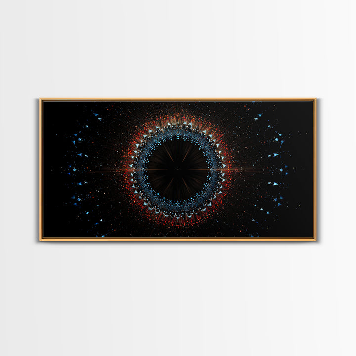 Dark Eclipse Particle Ring Framed Canvas Print, Modern Abstract Art, Space Abstract Art, Black Wall Art, Statement Wall Decor