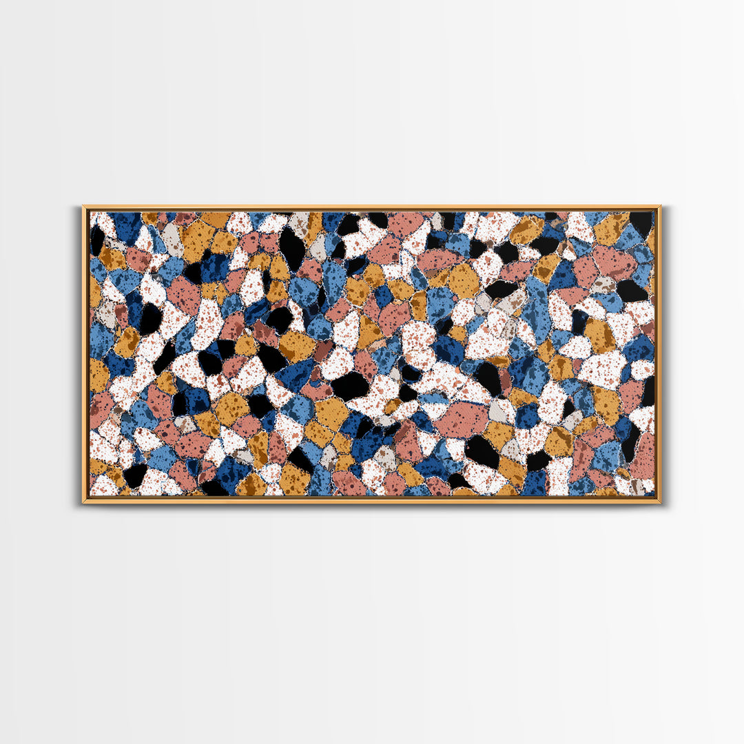 Speckled Blush Navy Terrazzo Mosaic Canvas Print, Modern Wall Art, Abstract Wall Art, Geometric Poster, Living Room Decor