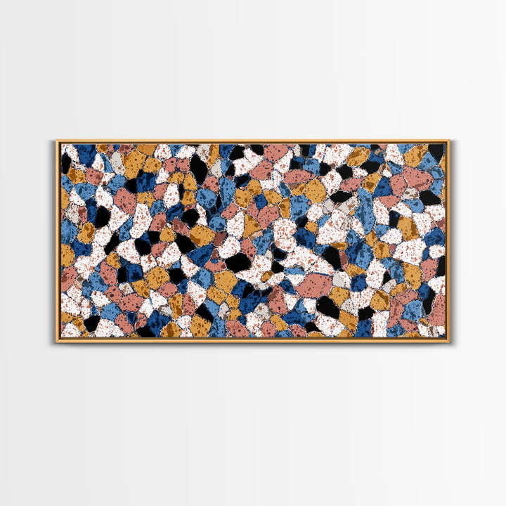 Speckled Blush Navy Terrazzo Mosaic Canvas Print, Modern Wall Art, Abstract Wall Art, Geometric Poster, Living Room Decor