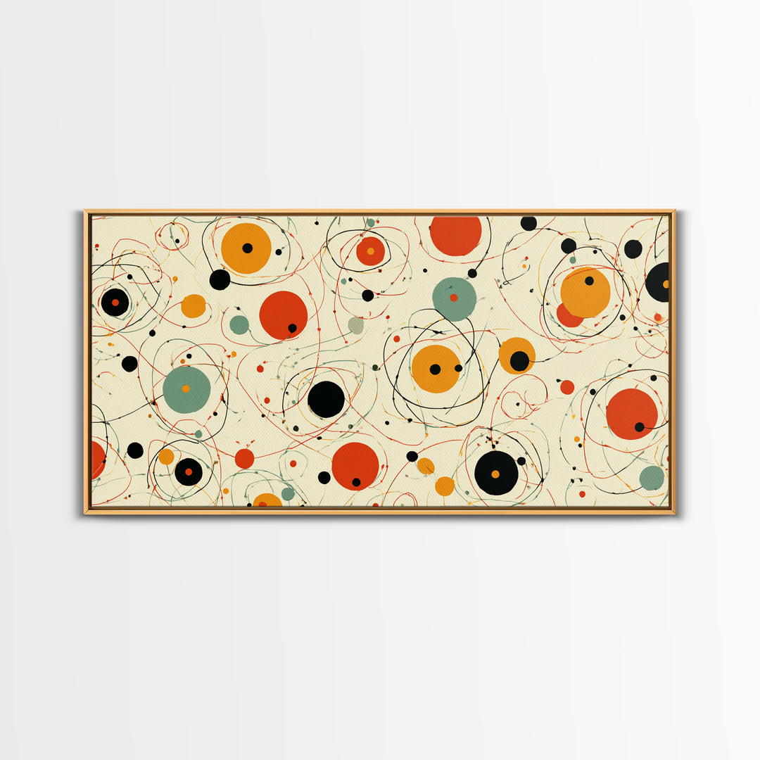 Orange Sage Atomic Circles Wall Art, Midcentury Modern Abstract Canvas Print, Retro Geometric Poster, Bold MCM Decor For Living Room