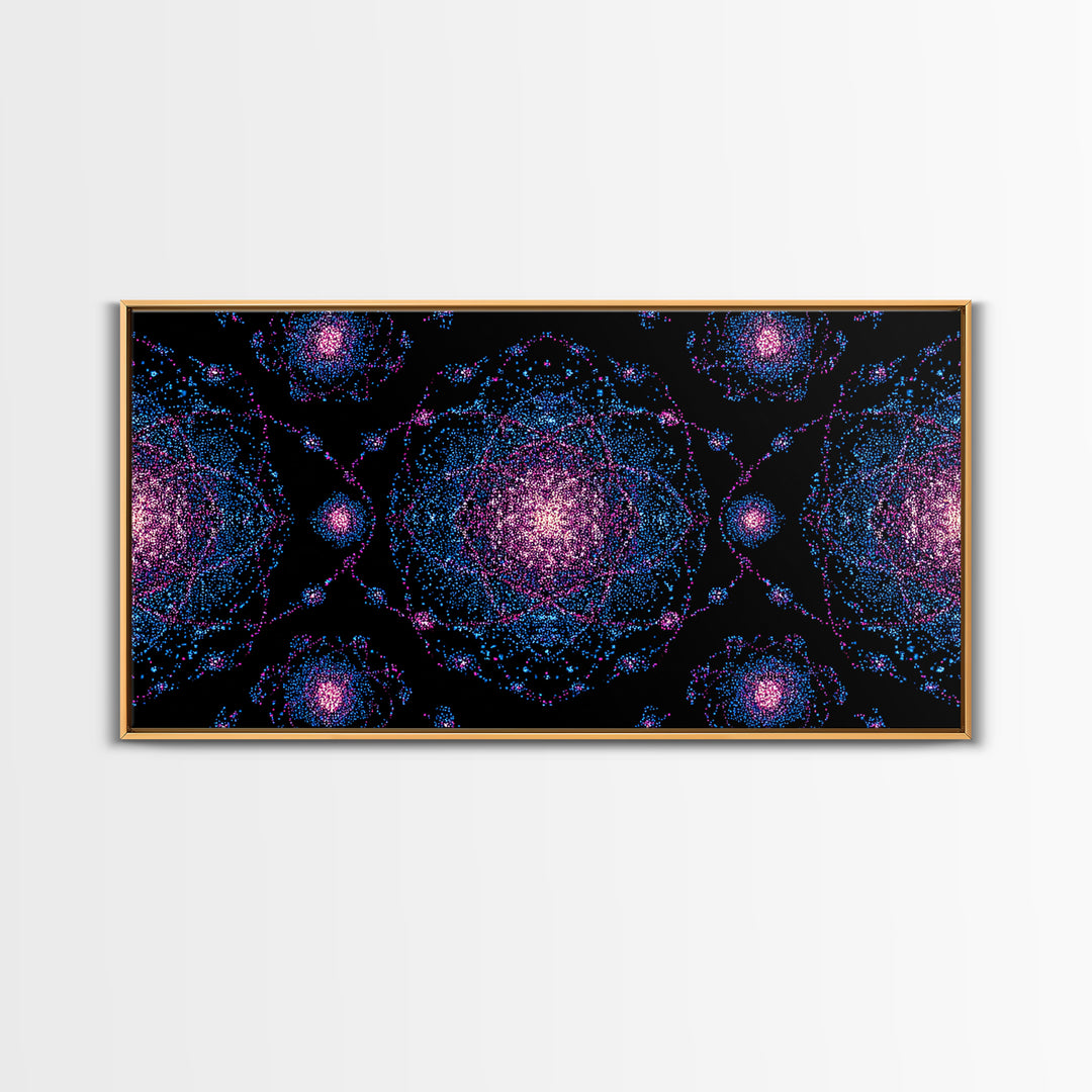Pink Blue Particle Galaxies Canvas Print, Modern Abstract Wall Art, Cosmic Retro Poster, Space Decor, Colorful MCM Print