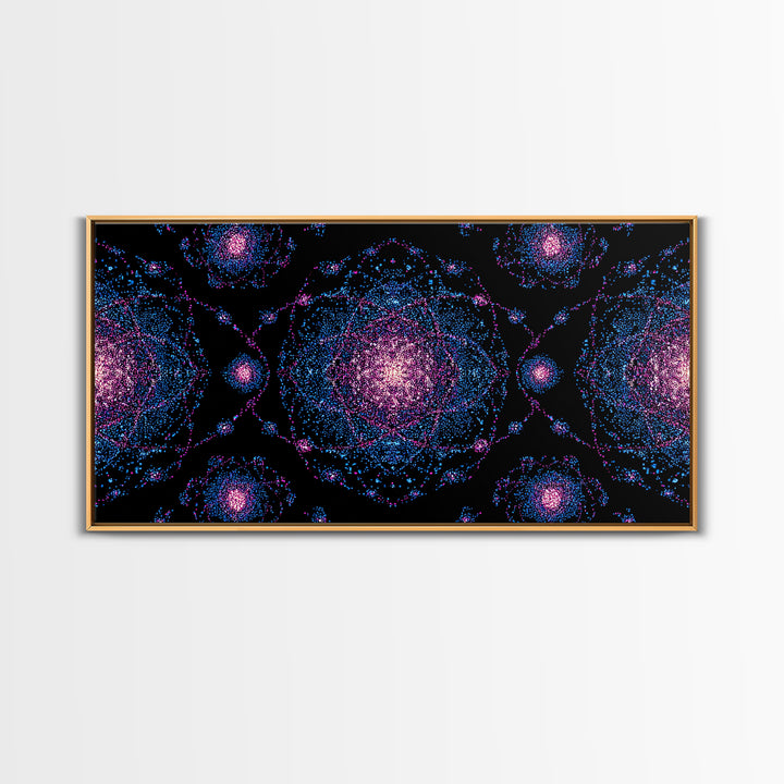 Pink Blue Particle Galaxies Canvas Print, Modern Abstract Wall Art, Cosmic Retro Poster, Space Decor, Colorful MCM Print