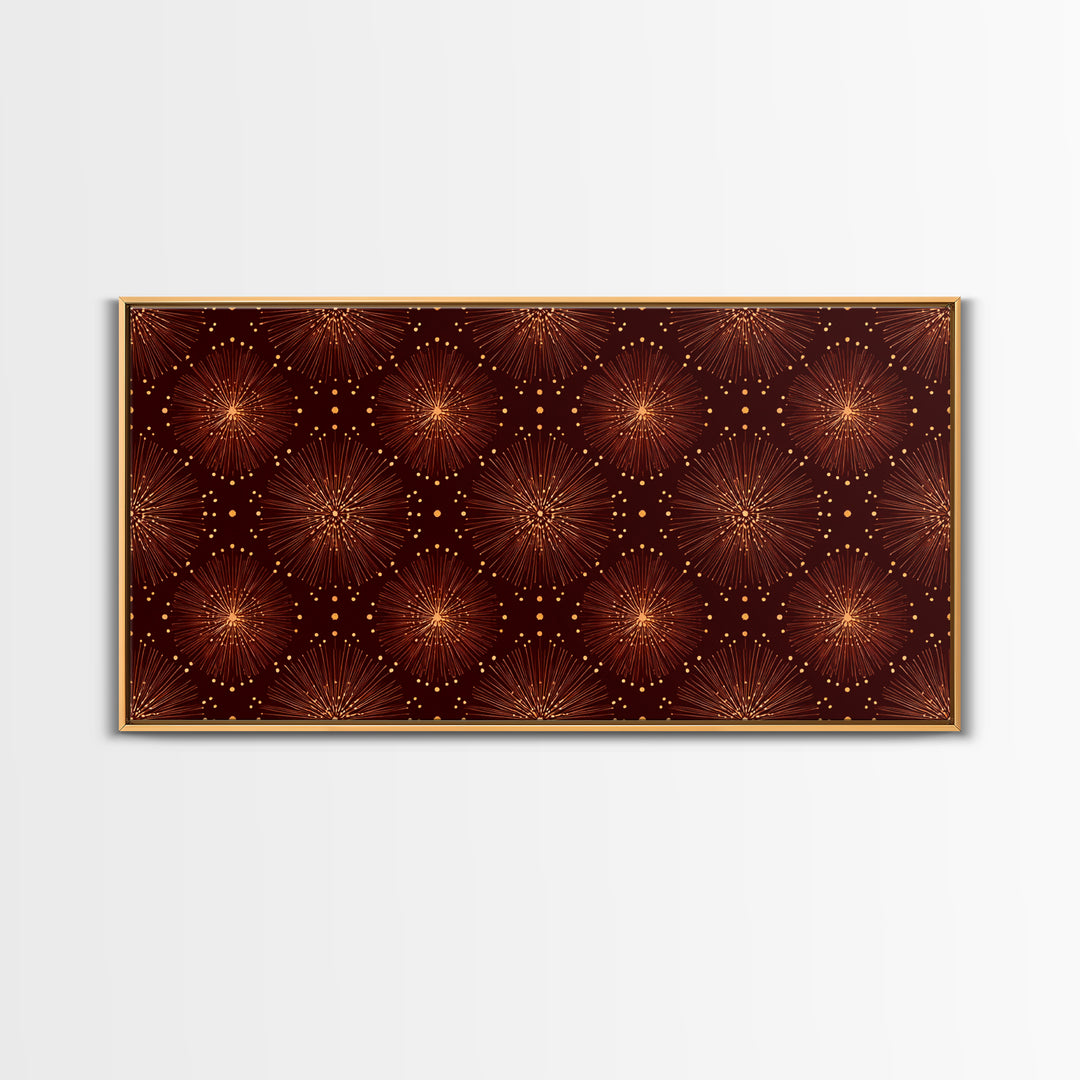 Gold Starburst Atomic Pattern Wall Art, Midcentury Modern Canvas Print, Retro 1950s Decor, Geometric MCM Home Poster For Living Room