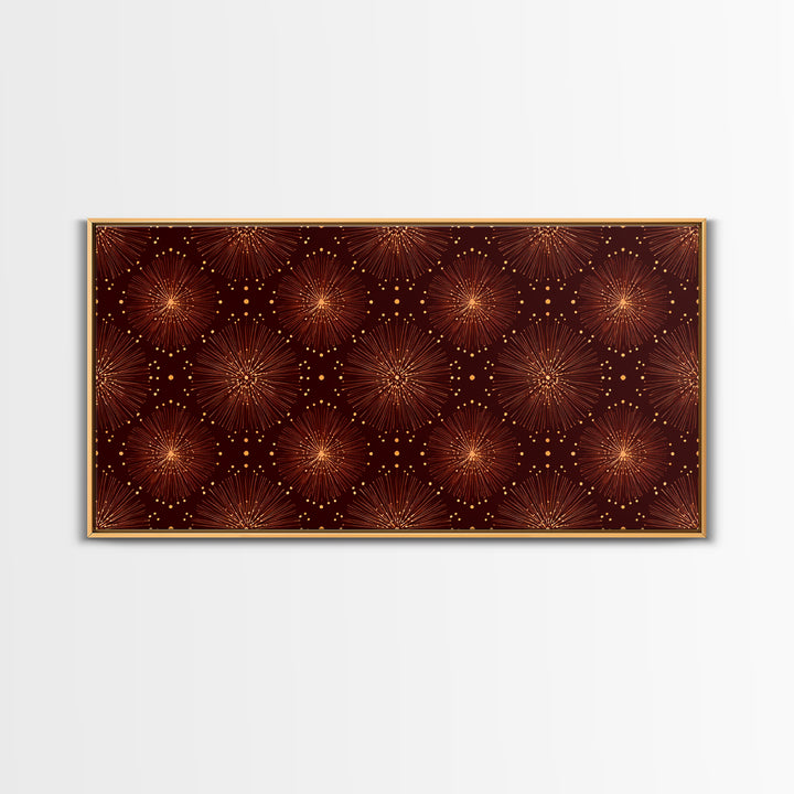 Gold Starburst Atomic Pattern Wall Art, Midcentury Modern Canvas Print, Retro 1950s Decor, Geometric MCM Home Poster For Living Room