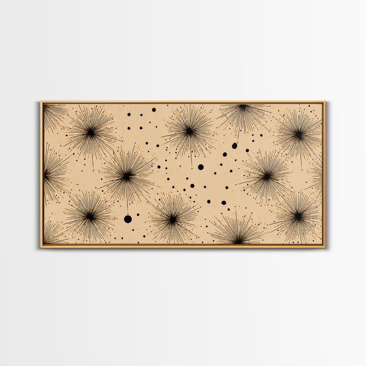 Black Atomic Starburst Dots Wall Art, Midcentury Modern Minimalist Canvas Print, Retro Geometric Decor, Neutral MCM Poster