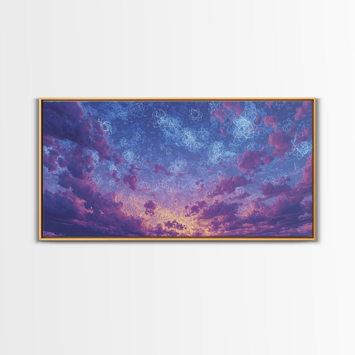 Dreamy Twilight Clouds With Star Diagrams Canvas Print, Modern Wall Art, Blue Purple Celestial Poster, Bedroom Decor Gift
