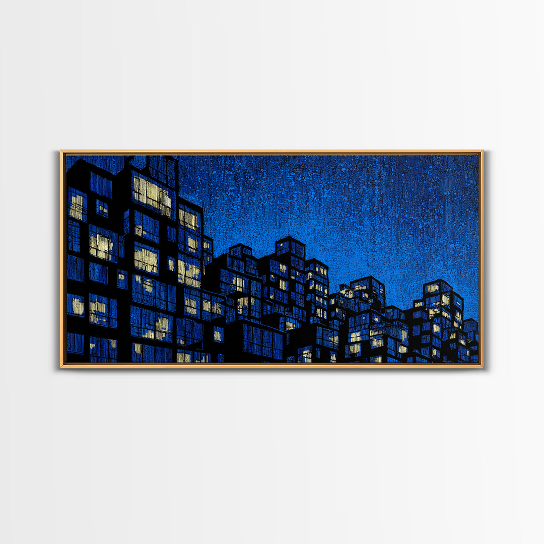 Electric Blue High Rise Wall Art, Geometric City Apartments, Midcentury Modern Decor, Retro Urban Print, Statement Wall Decor