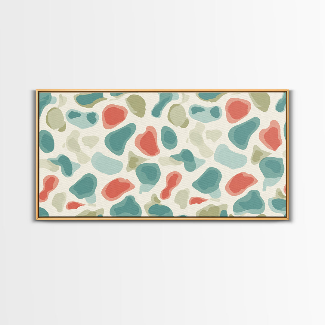 Pastel Terrazzo Organic Shapes Canvas Print, Midcentury Modern Abstract Wall Art, Sage Green Coral Decor, Minimalist Poster