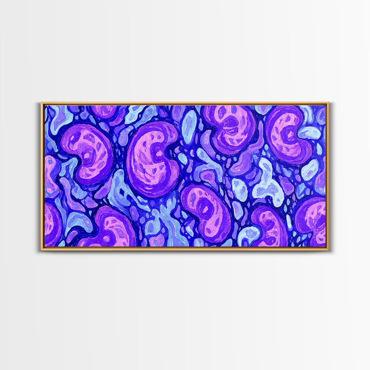 Purple Blue Psychedelic Organic Pattern Canvas Print, Modern Abstract Art, Groovy Wall Decor, Funky 70s Bedroom Art Print