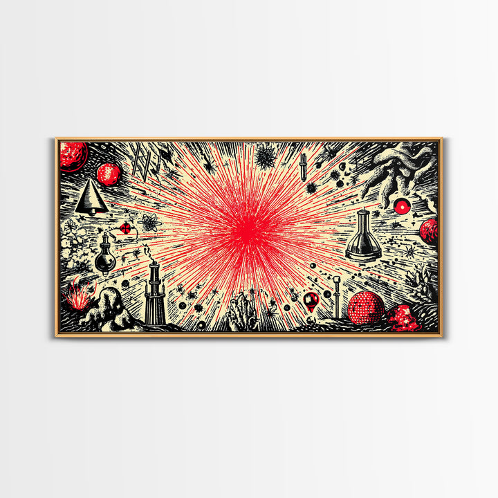 Red Atomic Starburst Science Collage Wall Art, Midcentury Modern Art Print, Retro Space Poster, MCM Wall Decor, Atomic Ranch Home Decor