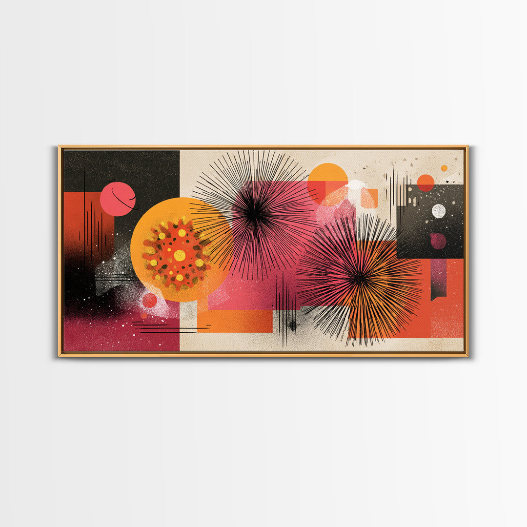 Pink Orange Abstract Starbursts Wall Art, Midcentury Modern Art Print, Retro Geometric Poster, Bold MCM Home Decor, Living Room Decor