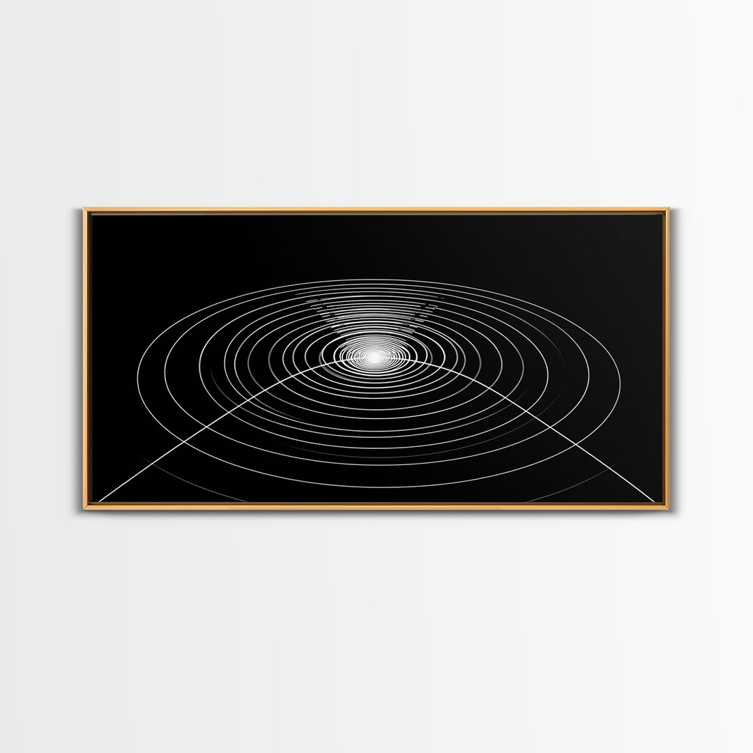 Black White Concentric Ripple Op Art Canvas Print, Minimalist Geometric Wall Art, Modern Abstract Poster, Sci Fi Home Decor