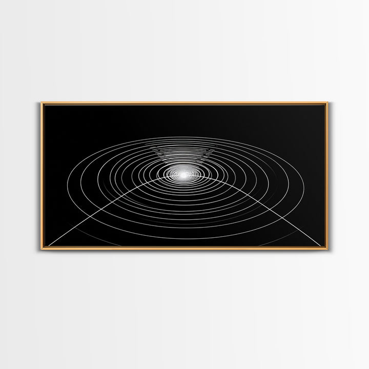 Black White Concentric Ripple Op Art Canvas Print, Minimalist Geometric Wall Art, Modern Abstract Poster, Sci Fi Home Decor