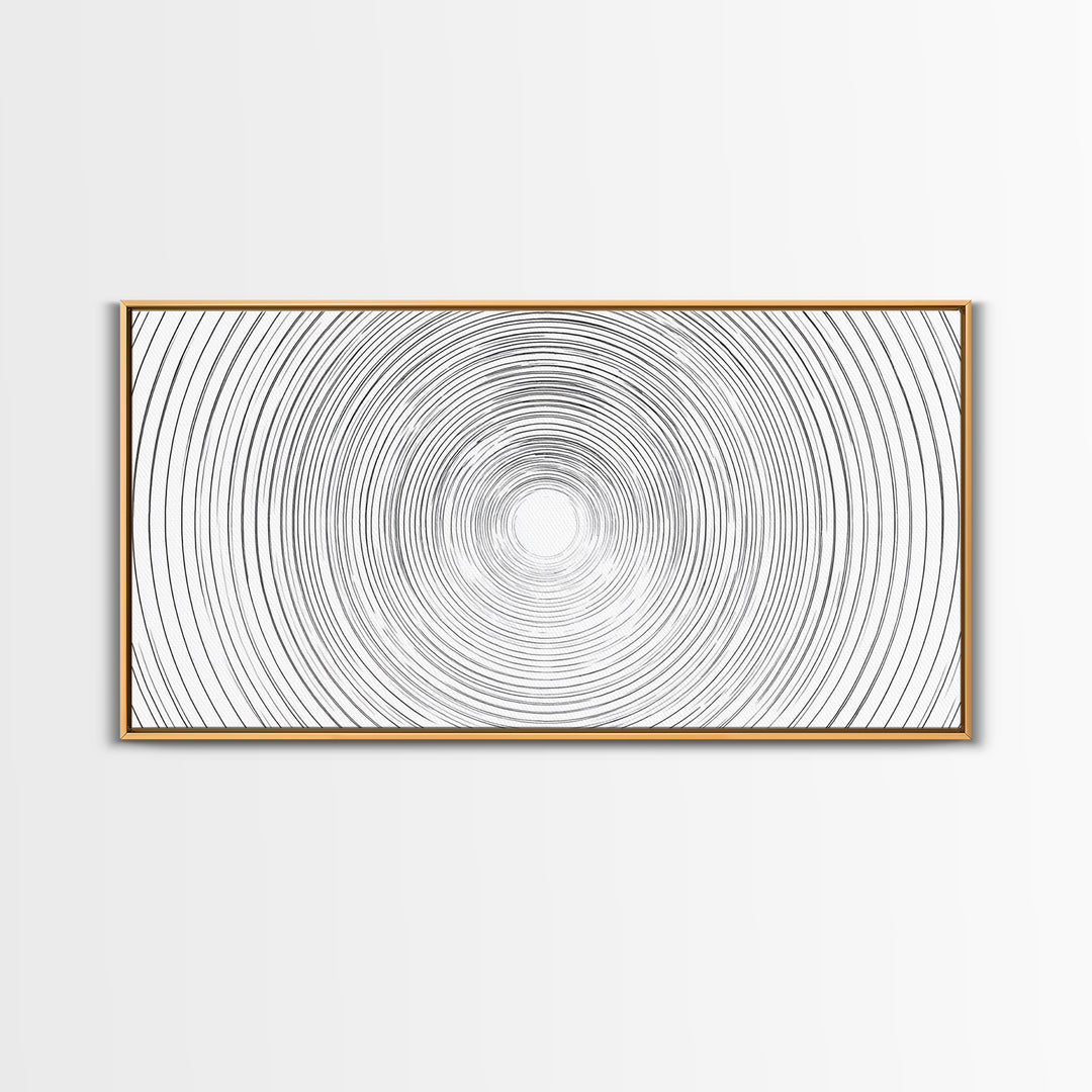 White Black Concentric Vortex Op Art Canvas Print, Minimalist Geometric Wall Art, Modern Abstract Poster, Home Office Decor