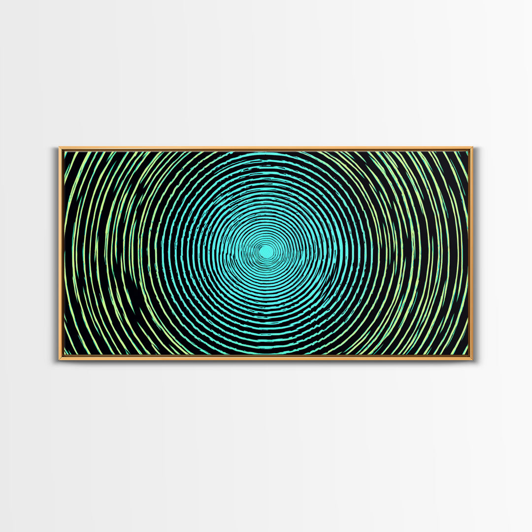 Turquoise Green Concentric Vortex Wall Art, Modern Abstract Op Art Print, Retro Geometric Poster, Psychedelic Home Decor