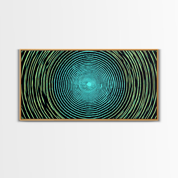 Turquoise Green Concentric Vortex Wall Art, Modern Abstract Op Art Print, Retro Geometric Poster, Psychedelic Home Decor