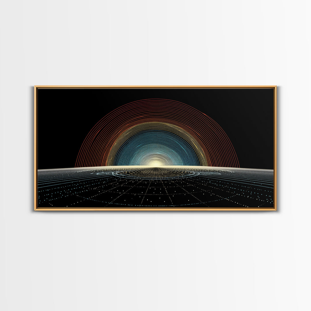Retro Sunrise Grid Canvas Print, Midcentury Modern Abstract Poster, Atomic Space Decor, Bold MCM Wall Art For Living Room