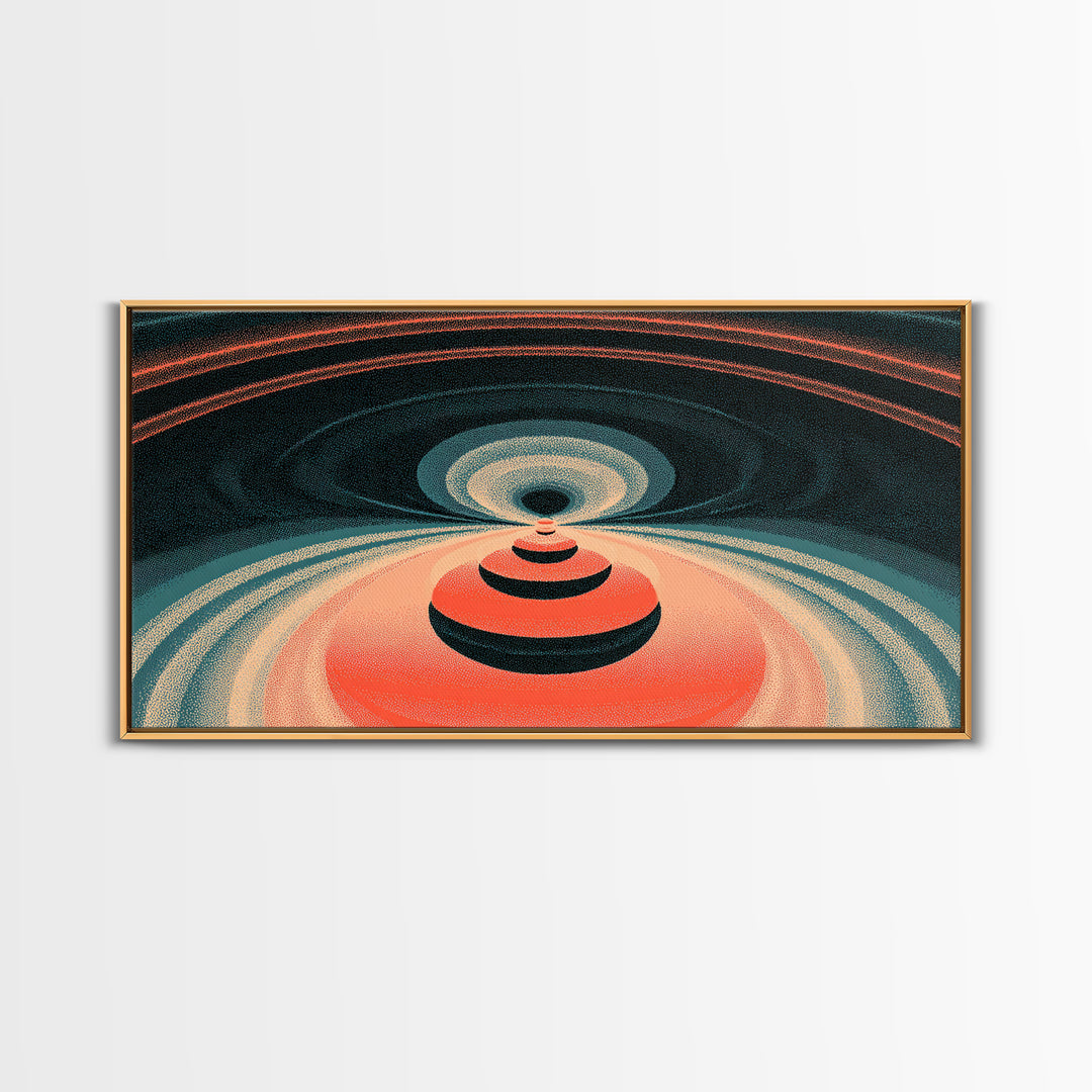 Red Orbital Target Wall Art, Cosmic Midcentury Abstract Print, Retro Geometric Space Poster, Modern MCM Decor For Home Office