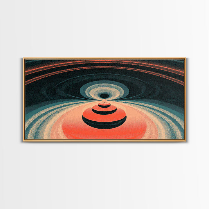 Red Orbital Target Wall Art, Cosmic Midcentury Abstract Print, Retro Geometric Space Poster, Modern MCM Decor For Home Office