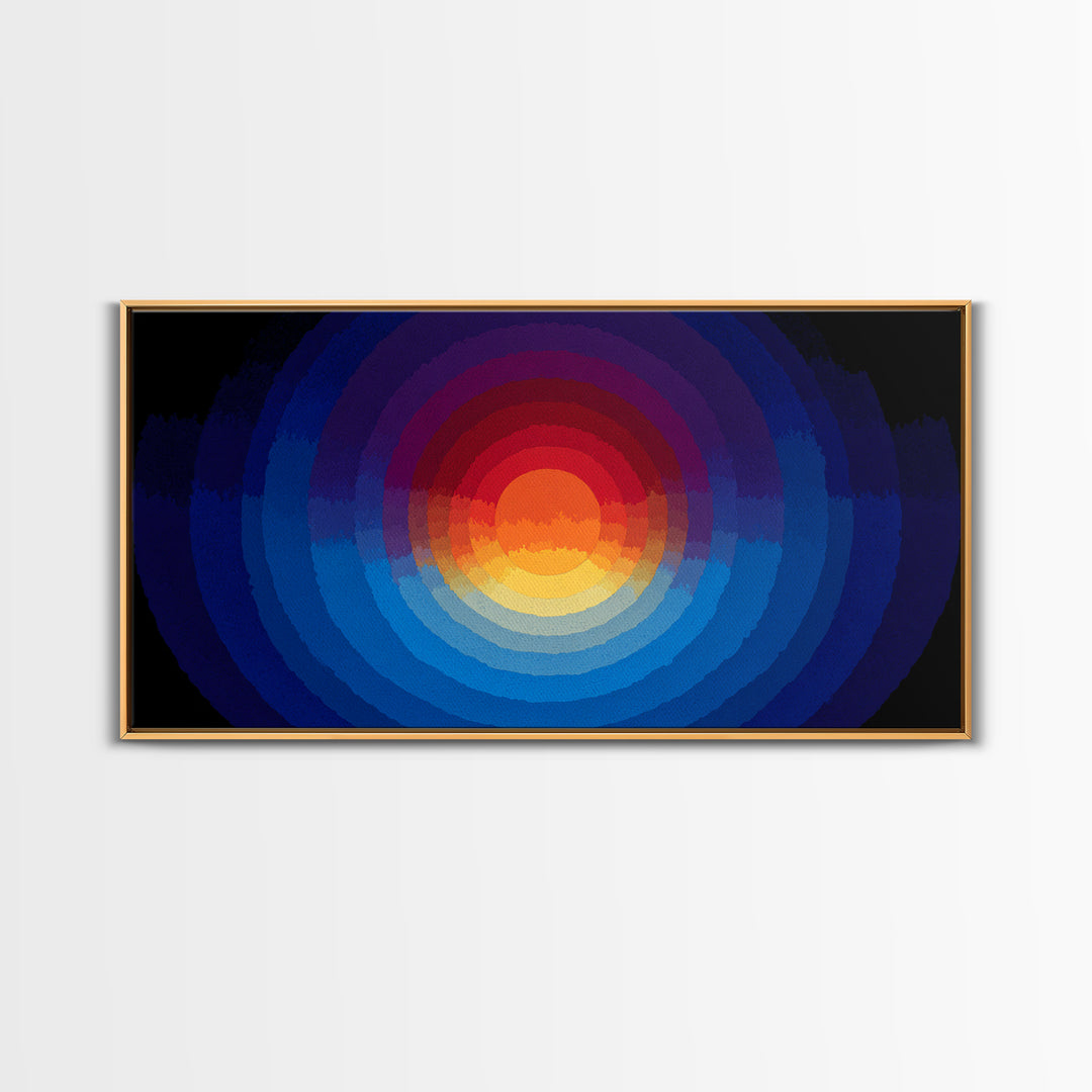 Radiant Layered Sunset Canvas Print, Midcentury Modern Abstract Landscape, Blue Orange Wall Decor, Retro Living Room Art