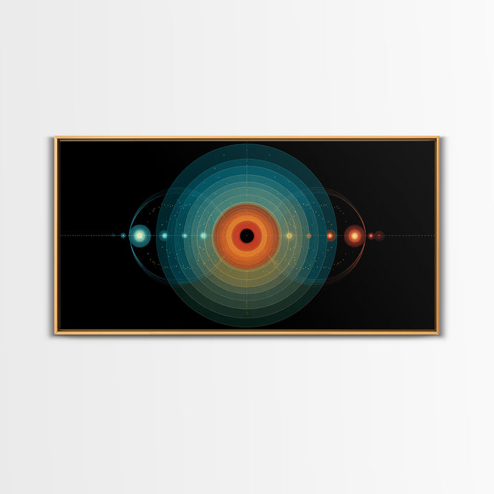 Solar System Orbit Canvas Print, Midcentury Modern Space Abstract, Teal Orange Circle Wall Decor, Retro Office Art Print Gift