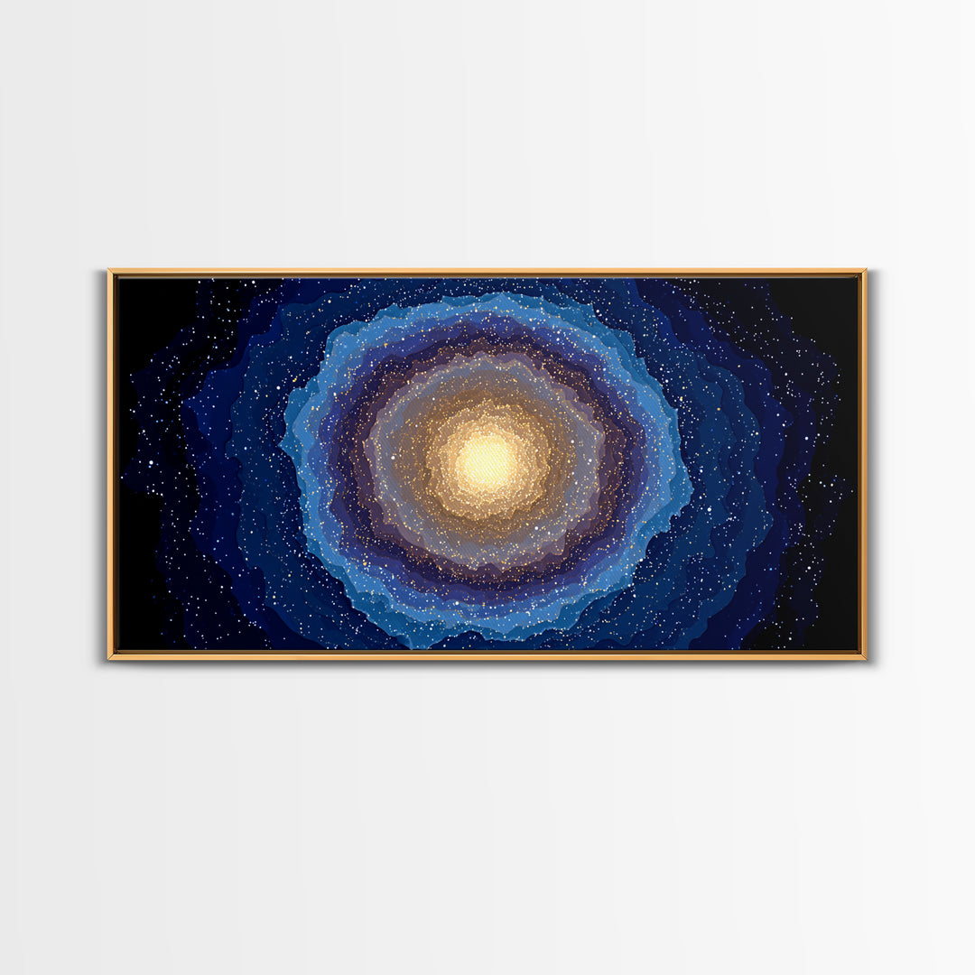 Blue Gold Galaxy Nebula Canvas Print, Modern Abstract Space Art, Starry Cosmic Wall Decor, Oversized Living Room Poster Print