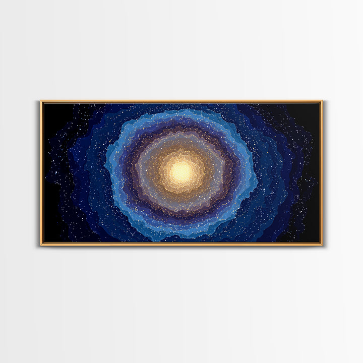 Blue Gold Galaxy Nebula Canvas Print, Modern Abstract Space Art, Starry Cosmic Wall Decor, Oversized Living Room Poster Print