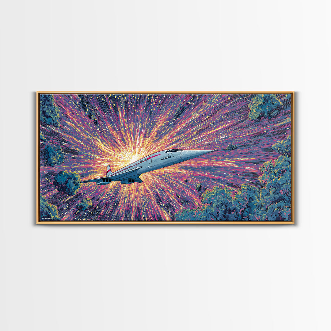 Retro Futuristic Jet Wall Art, Midcentury Sci Fi Airplane Print, Starburst Space Poster, Colorful Modern Home Decor Gift