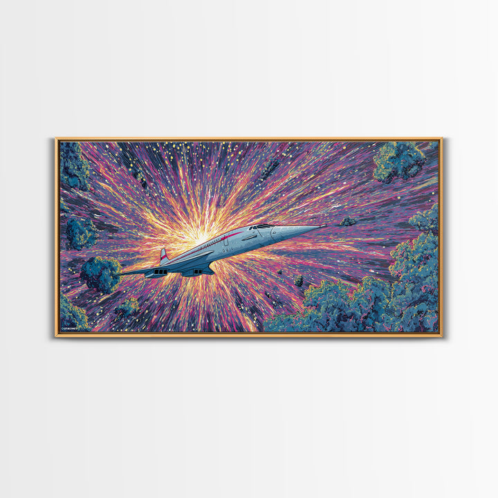 Retro Futuristic Jet Wall Art, Midcentury Sci Fi Airplane Print, Starburst Space Poster, Colorful Modern Home Decor Gift