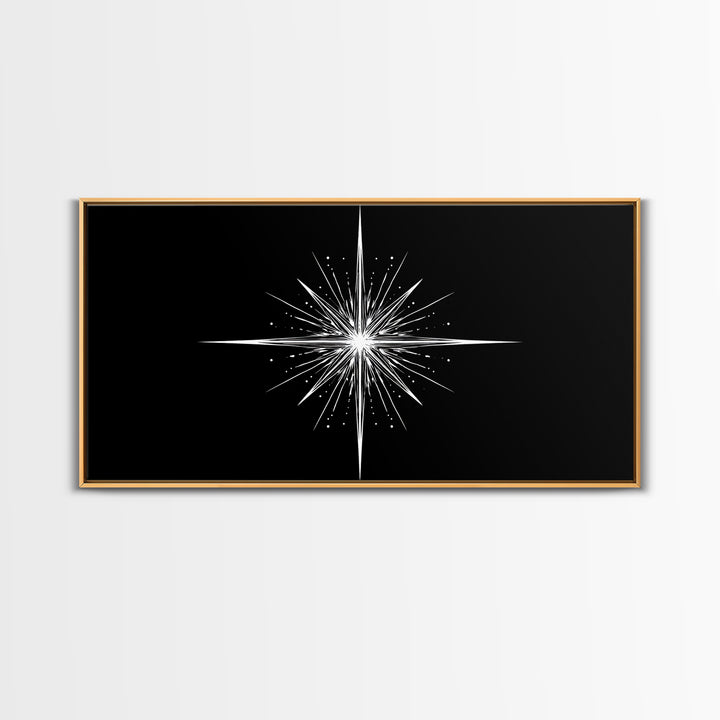 Bright North Star Wall Art, Black And White Celestial Burst Print, Minimal Geometric Poster, Modern Nautical Office Decor
