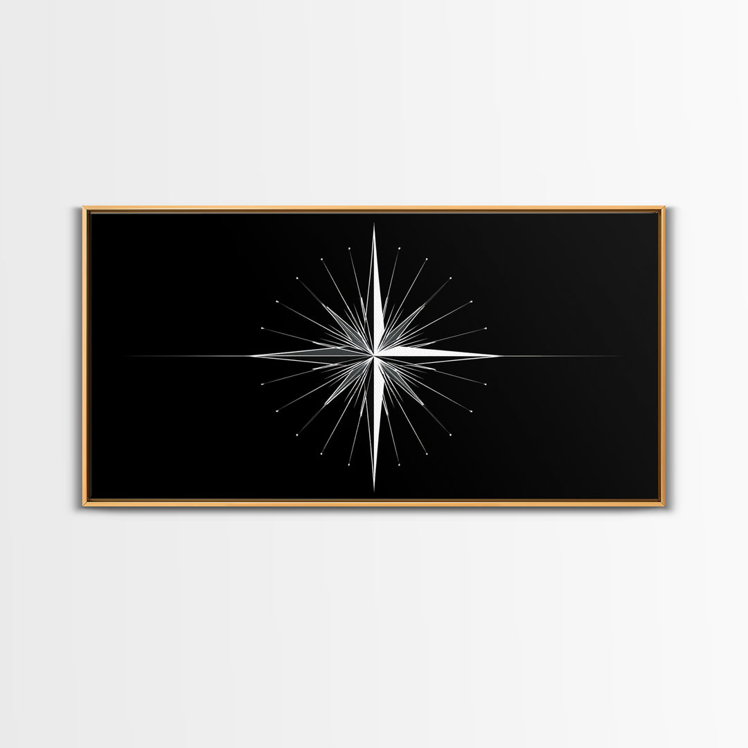 Minimal Radiating Star Wall Art, Black And White Compass Print, Geometric Celestial Poster, Modern Nautical Home Decor Gift